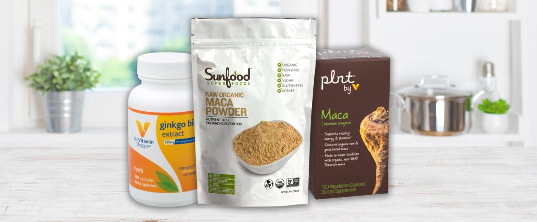 Shop the Vitamin Shoppe Ginkgo Biloba Extract - Cognitive Health, Memory, & Circulatory Support - 120 MG (120 Capsules), Sunfood Superfoods Raw Organic Maca Powder - Nutrient-Rich Energizing Superfood (28 Servings), plnt Maca - Supports Vitality, Energy, & Stamina - Organic, Non-GMO Peruvian Maca (120 Vegetarian Capsules) and more