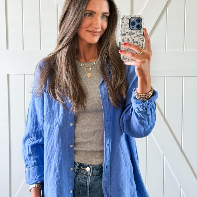 user image by @chelswaterwall, Women's Long Sleeve Collared Linen Button-Down Shirt - Universal Thread™