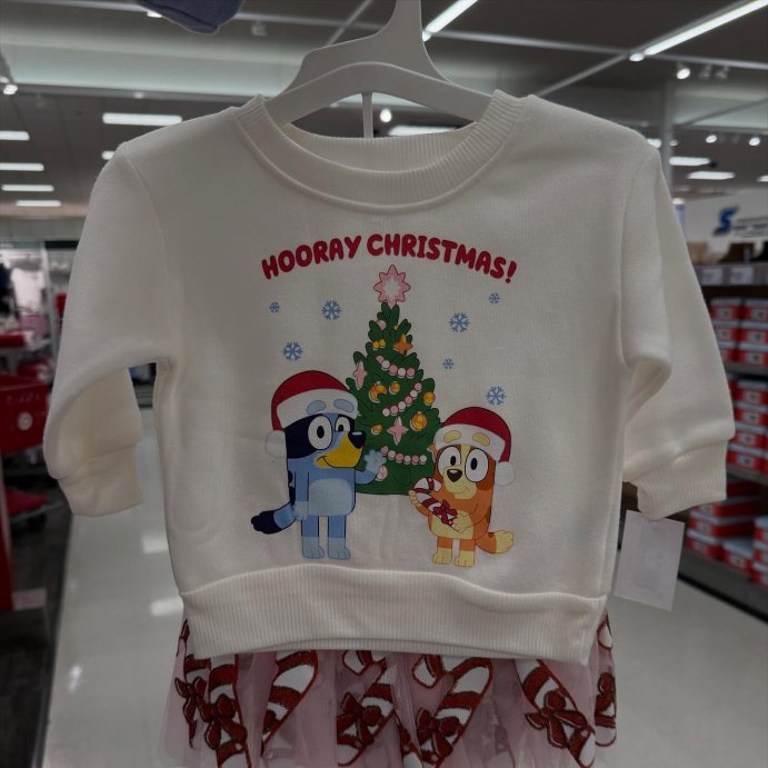 user image by @ministylewith.jules_, Toddler Girls' 2pk Bluey Christmas Fleece Sweatshirt and Skirt Set - Pink/Ivory