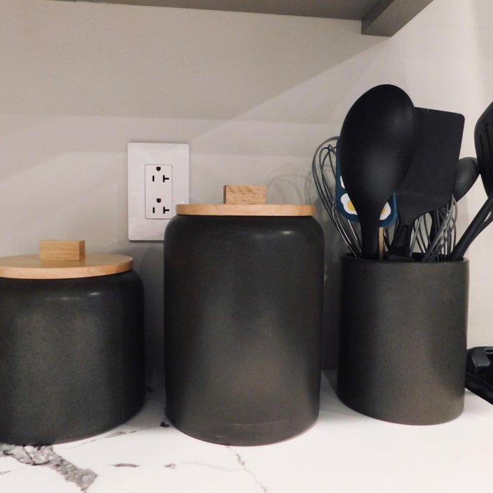 user image by @decoratedbymorgan, Medium Stoneware Tilley Food Storage Canister with Wood Lid Black - Threshold&#8482;: Kitchen Coffee Canister, Matte Finish