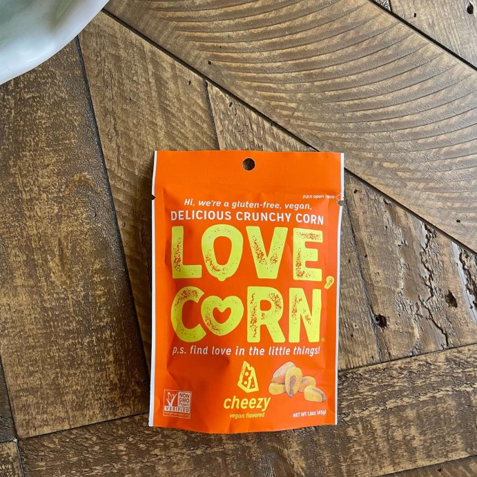 user image by @oo.la.yum, LOVE, CORN Cheezy Crunchy Corn - 4oz