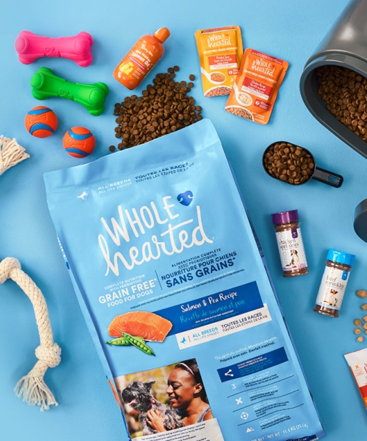 Shop Chuckit! Ultra Rubber Ball Dog Toy, Medium, Orange, WholeHearted All Life Stages Grain-Free Salmon and&nbsp;Pea Dry Dog Food, Assorted Sizes, Zesty Paws Premium Wild Caught Alaskan Salmon Fish Oil for Dogs & Cats, 236-mL, WholeHearted Chicken in Gravy Dog Meal Topper, 80-g, Caledon Farms Beef Sprinkles Natural Dog Meal Food Topper, 120-g, Petco Biege Triple Knot Rope Tug Dog Toy, Large and more