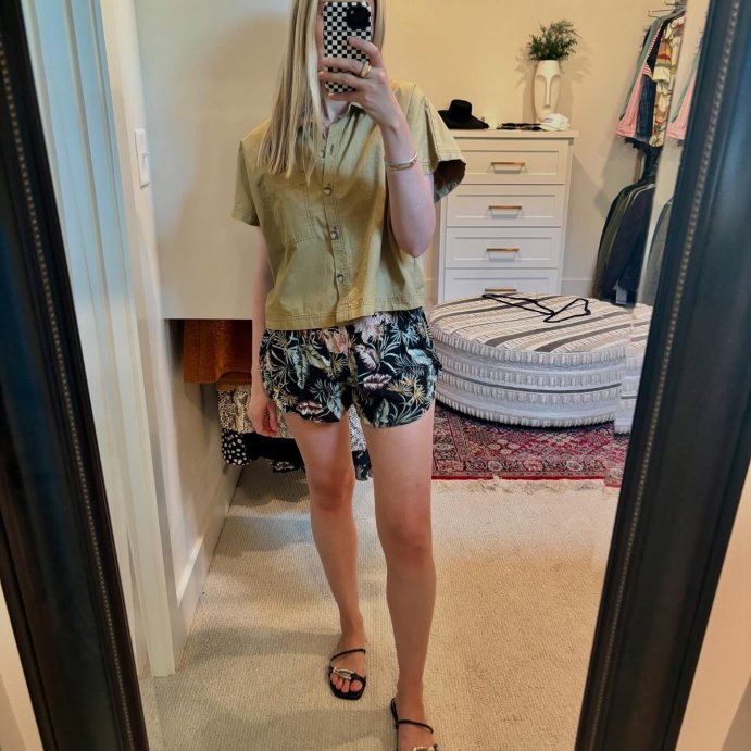 user image by @oliviamorganstyle, Women's Cap Sleeve V-Neck Button-Down Shirt - Future Collective