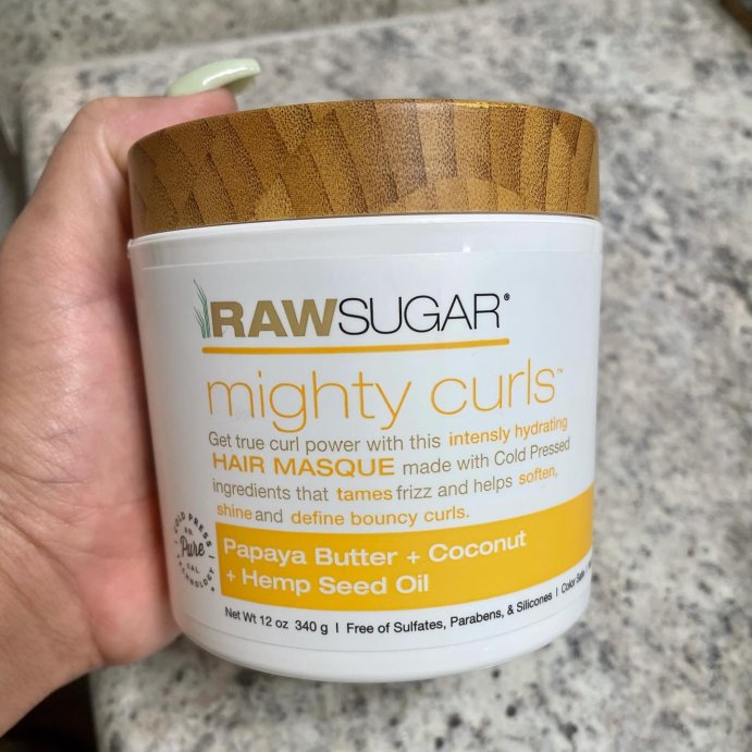 user image by @jasmineyeila, Raw Sugar Mighty Curls&#160;Hair Masque - Papaya Butter + Coconut Oil + Hemp Seed Oil - 12oz
