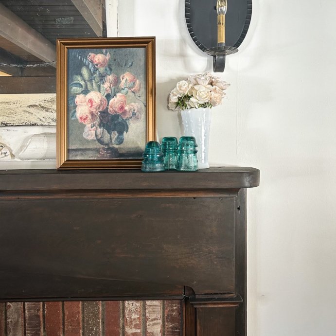 user image by @thecolonialfarmhouse, 12&#34; x 16&#34; Antique Floral Framed Canvas Board Olive Green - Threshold&#8482;: Botanical Digital Art, Gold Frame, Vertical Layout