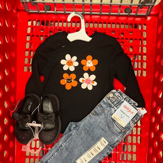 user image by @targetbayareafinds, Toddler Girls' Halloween Daisy Long Sleeve T-Shirt - Cat & Jack™ Black