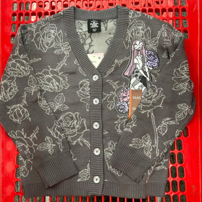user image by @thetargetkidshopper, Girls' Disney The Nightmare Before Christmas Sally Button-Up Sweater - Charcoal Gray
