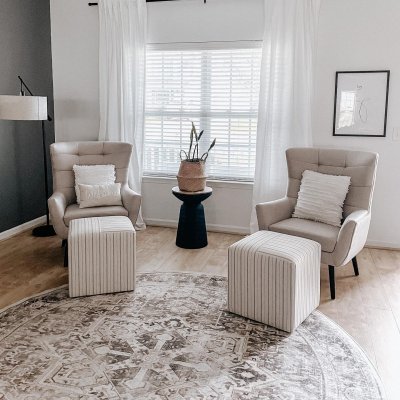 Temescal Wheat Polyester Mid-Century Club Chair with Natural Rubberwood Legs