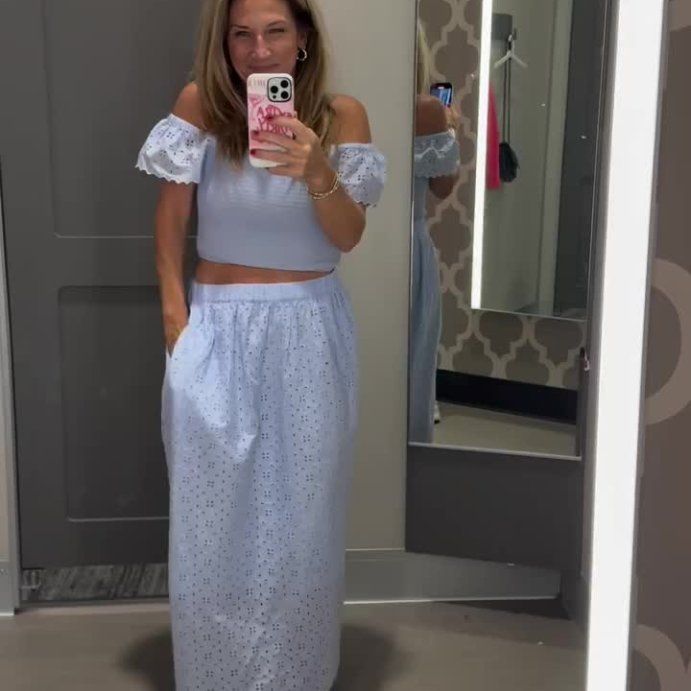 user image by @martiniswithmary, Women's Eyelet Flutter Short Sleeve Blouse - Universal Thread™ Blue