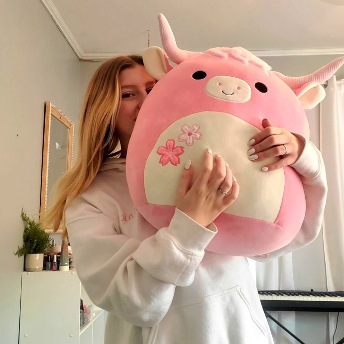 user image by @prettyy.in.pinkk.store, Squishmallows 16&#34; Pink Highland Cow with Sakura Flowers Large Plush
