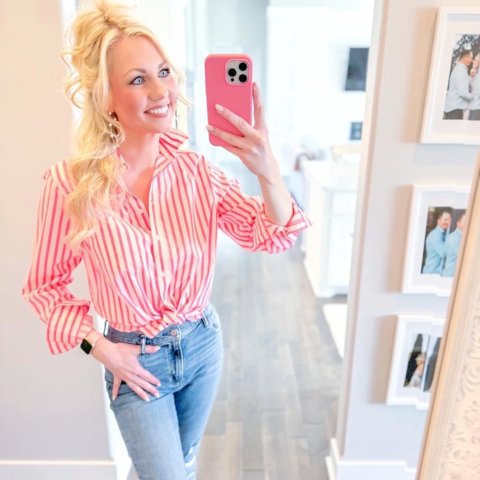 user image by @sugarsweetblonde, Women's Slim Fit Boyfriend Tailored Long Sleeve Button-Down Shirt - A New Day™