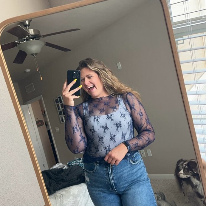 user image by @the_mere_necessities, Women's Long Sleeve Mock Turtleneck Lace Shirt - Wild Fable™