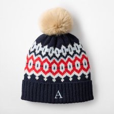 Shop Adult Faux Fur Pom Pom Hat, Fair Isle Navy and more