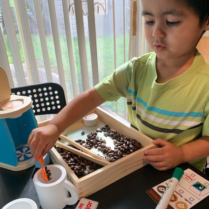 user image by @_letsplaytoday_, Melissa &#38; Doug 11-Piece Brew and Serve Wooden Coffee Maker Set - Play Kitchen Accessories