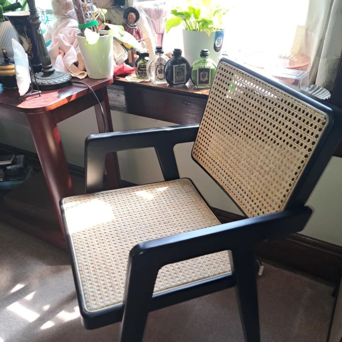 user image by @euphoricalbliss, Wood Framed Woven Panel Dining Chair Black - Threshold™