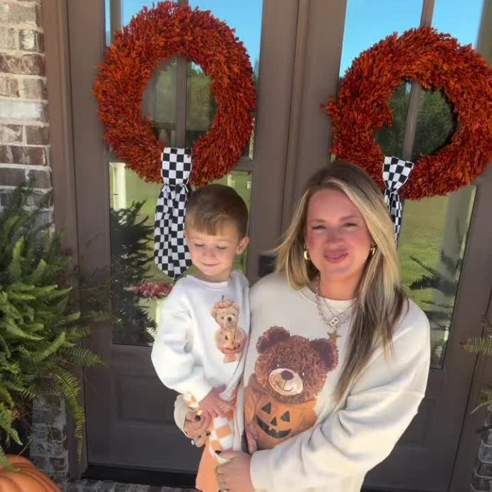 user image by @baileeefulton, Women's Teddy Bear Pumpkin Graphic Sweatshirt - Beige