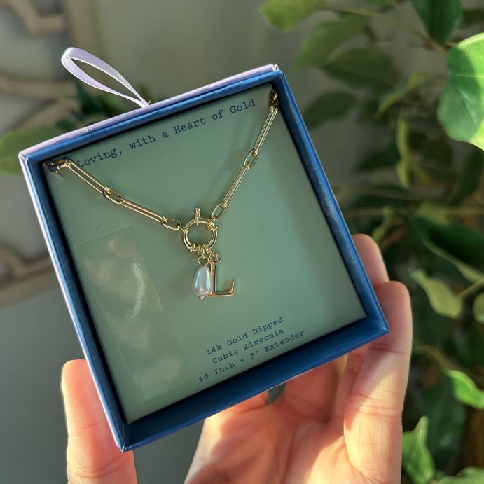 user image by totargetigo, 14K Gold Dipped Pearl Charm on Chain Initial Necklace - A New Day Gold
