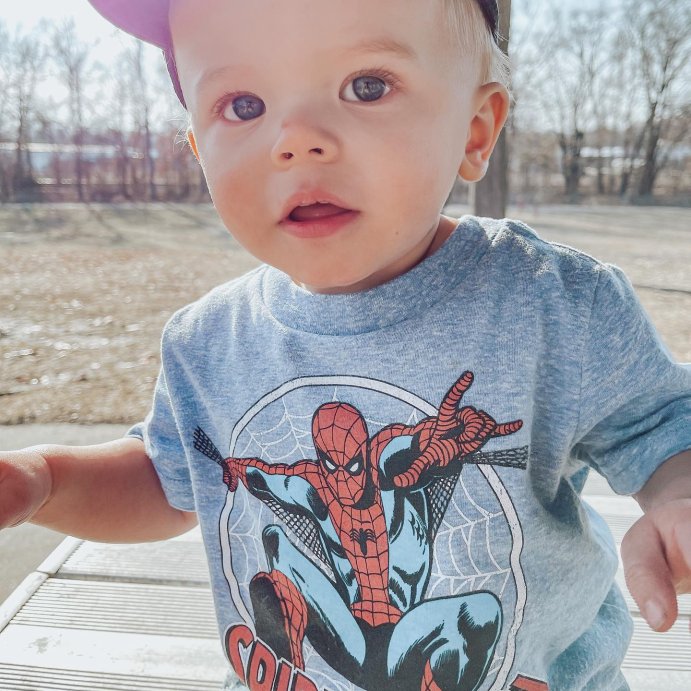 user image by @mamatokenneth, Toddler Boys' Disney Spider-Man Short Sleeve T-Shirt - Heather Blue