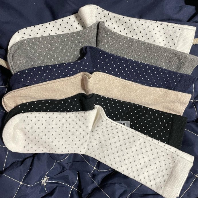 user image by @mrschoui, Women&#39;s Polka Dot 6pk Crew Socks - A New Day&#8482; Black/Ivory/Navy/Heather Gray/Oatmeal Heather 4-10: Classic Knit Design