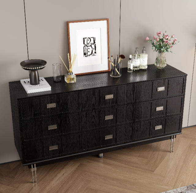 black dresser with black handles Americana Farmhouse 9 Drawer Dresser (Black)