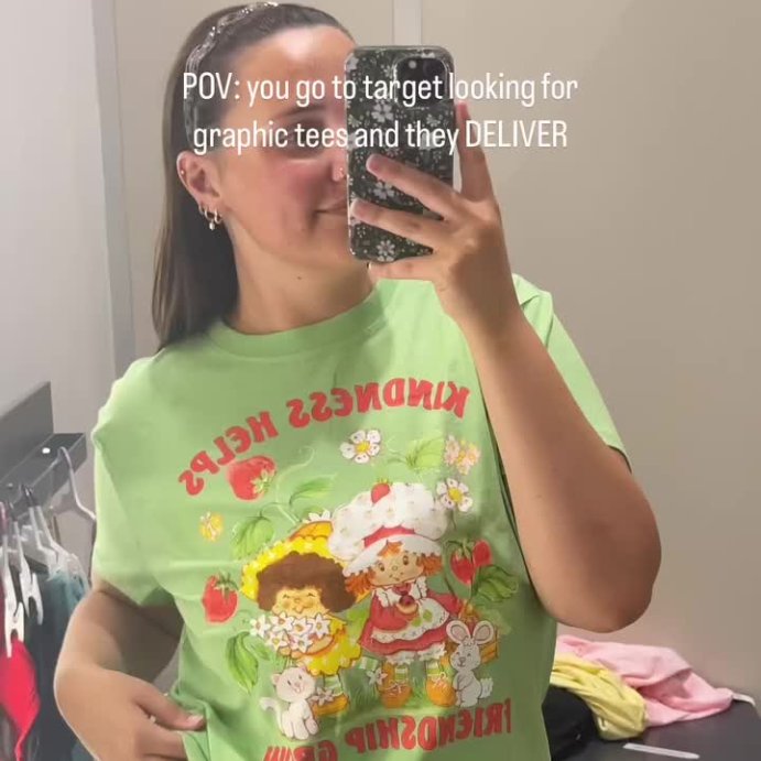 user image by @courtnayheath, Women's Oversized Print Strawberry Shortcake Short Sleeve Graphic T-Shirt - Pink