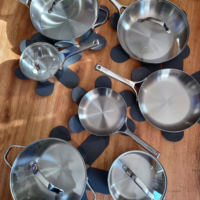 user image by @ernestsweezy, 12pc Stainless Steel Cookware Set with 6pc Pan Protectors Silver - Figmint&#8482;