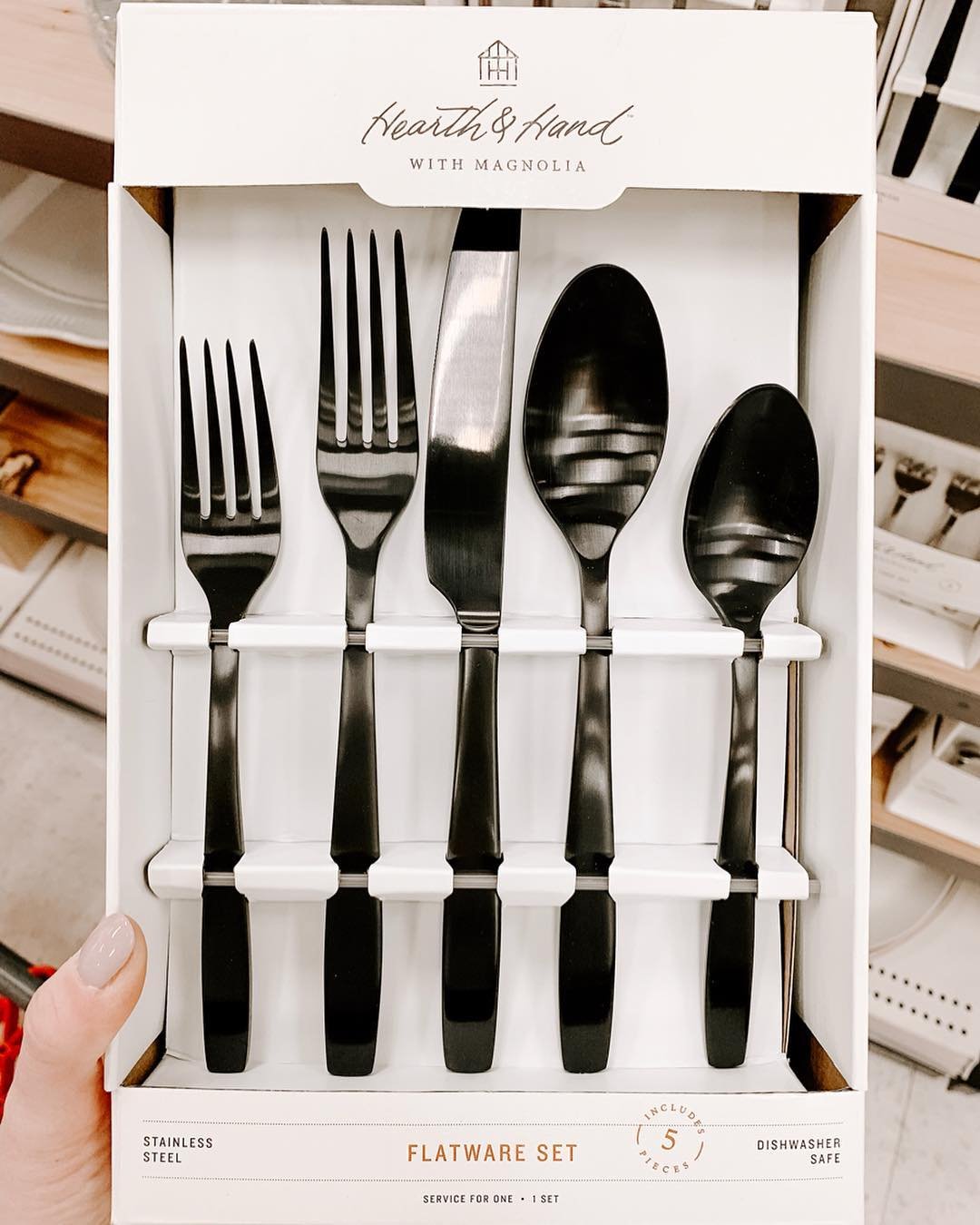 user image by @talkintarget, 5pc Matte Finish Flatware Set Black - Hearth &#38; Hand&#8482; with Magnolia: Stainless Steel, Farmhouse Style