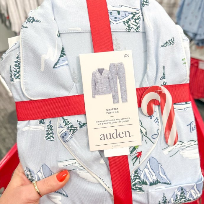 user image by @targettakesmypaycheck, Women's Cloud Knit Modal Long Sleeve Notch Collar Top and Pants Pajama Set - Auden™ Blue 'Tis the Skison