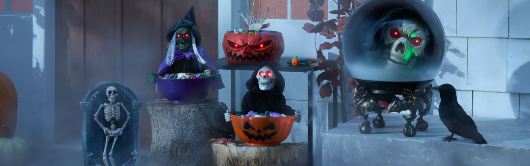 Shop Gemmy Animated Dancing Skeleton with Tombstone, 12-in, For Living Light Up Animated Candy Bowl Witch, 10-in, For Living Hand Grabber Candy Bowl Pumpkin, 5x10x10-in, For Living Light Up Animated Candy Bowl Reaper, 10-in, Gemmy Animated Crystal Ball Swampy Reaper Decoration, 1-ft and more
