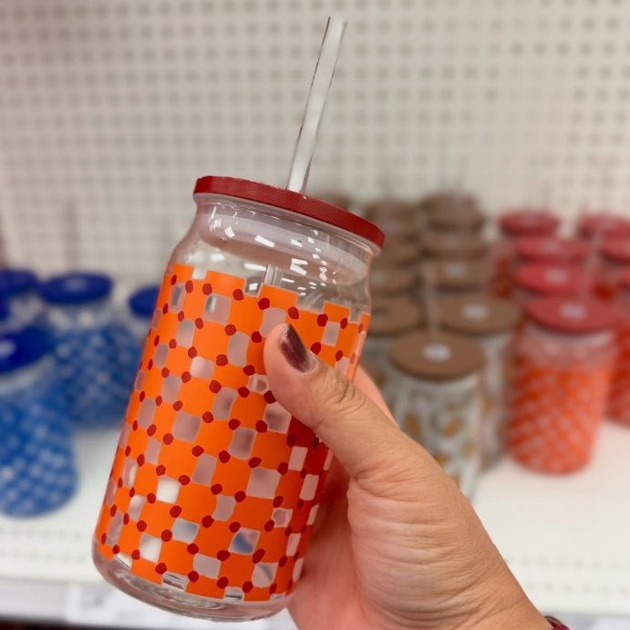 user image by @katattarget, 14.5 fl oz Glass Straw Tumbler Orange Check - Room Essentials&#8482;
