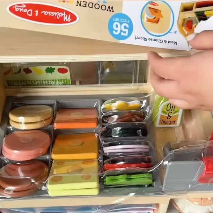 user image by @my.toy.deals, Melissa &#38; Doug Slice &#38; Stack Wooden Sandwich Counter with Deli Slicer Pretend Play Food - 56pc