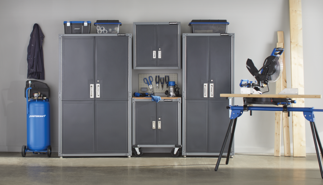 Shop Mastercraft 2-Door Tall Cabinet, 3 Adjustable Shelves, 182.8 x 106.6 x 45.7 cm, Grey, Mastercraft Wall Mount 2-Door Wide Cabinet with 2 Adjustable Shelves, Grey Series, 28 x 28 x 12-in, Mastercraft 2-Door Wooden Top Base Cabinet, Mobile, 87.6 x 71 x 45.7 cm, Grey, Mastercraft 2-Door Tall Cabinet, 3 Adjustable Shelves, 182.8 x 76.2 x 45.7 cm, Grey and more