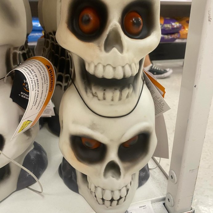 user image by @therealhousewifeofhalloween, 12&#34; Stacked Skulls Blow Mold Halloween Decorative Prop Off-White - Hyde and EEK! Boutique&#8482;