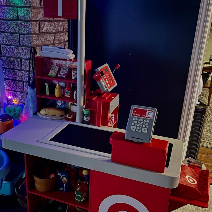 user image by @housewifemomlife, Target Toy Checklane: Pretend Shopping Accessories, Play Money, Toy Cash Register, Batteries Required, Ages 3+