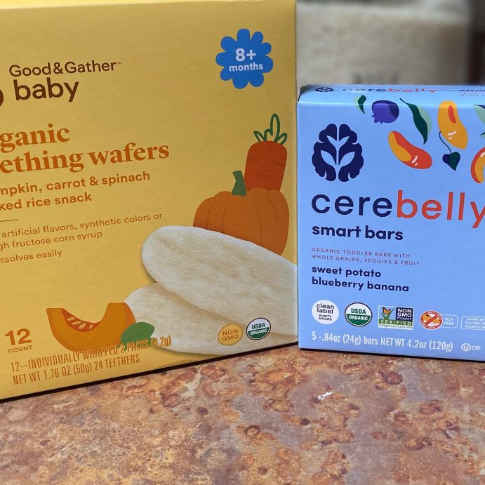 user image by @allthingskiarra, Organic Pumpkin Carrot and Spinach Teething Wafers Baby Snacks - 1.76oz/12pk - Good &#38; Gather&#8482;