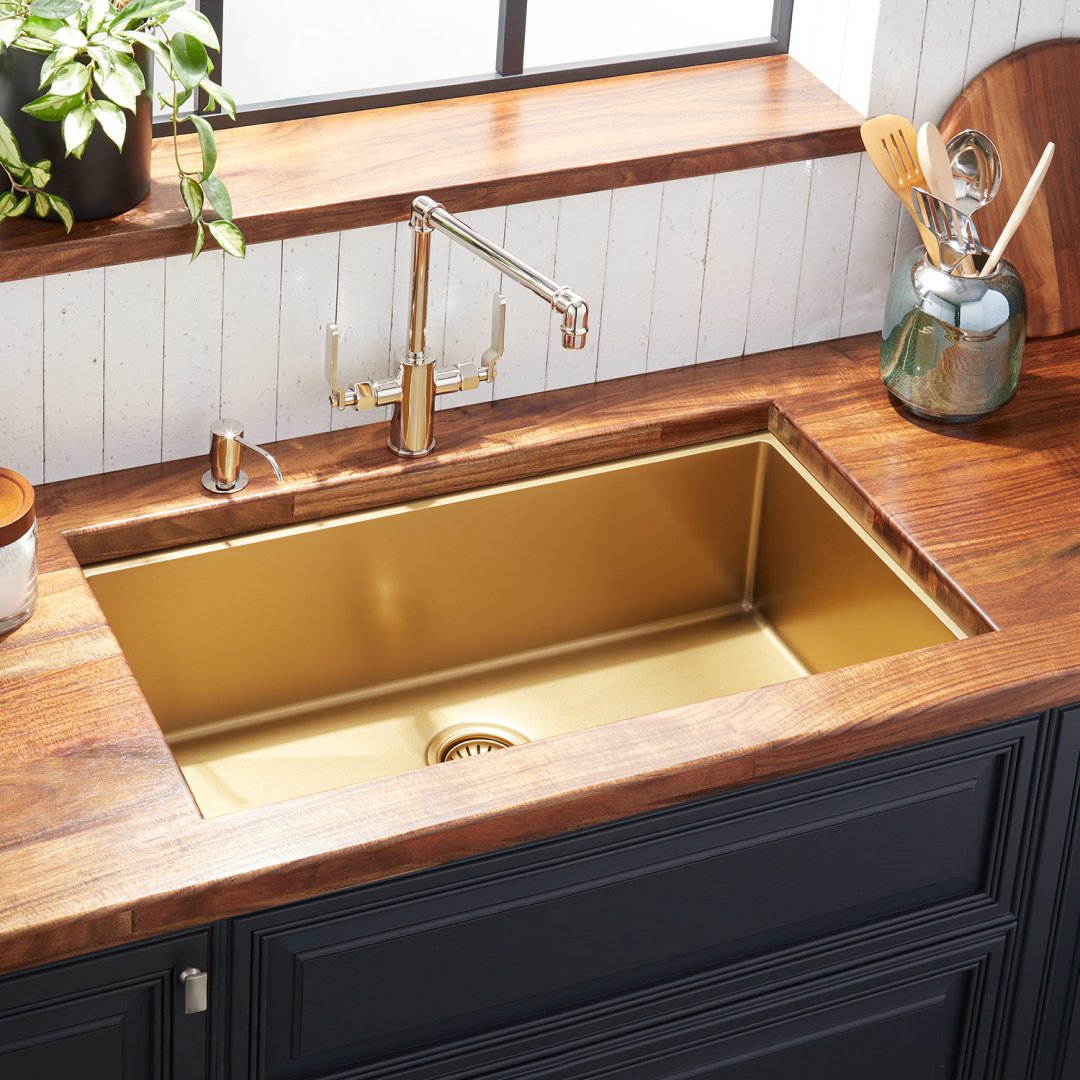 32" Atlas Stainless Steel Undermount Kitchen Sink Matte Gold Kitchen