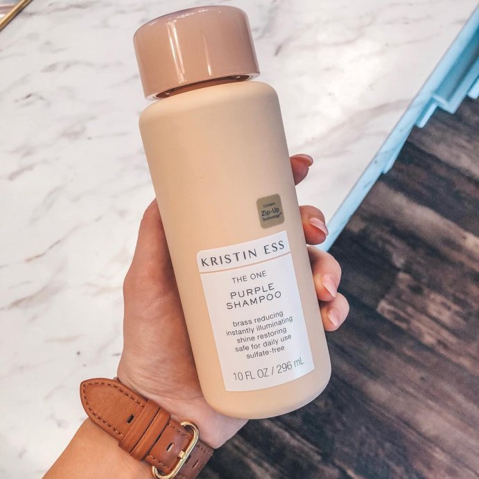 user image by @lovesandlattes, Kristin Ess Sulfate Free Purple Shampoo, Tones Brassiness for Blonde + Brunette Hair - 10 fl oz