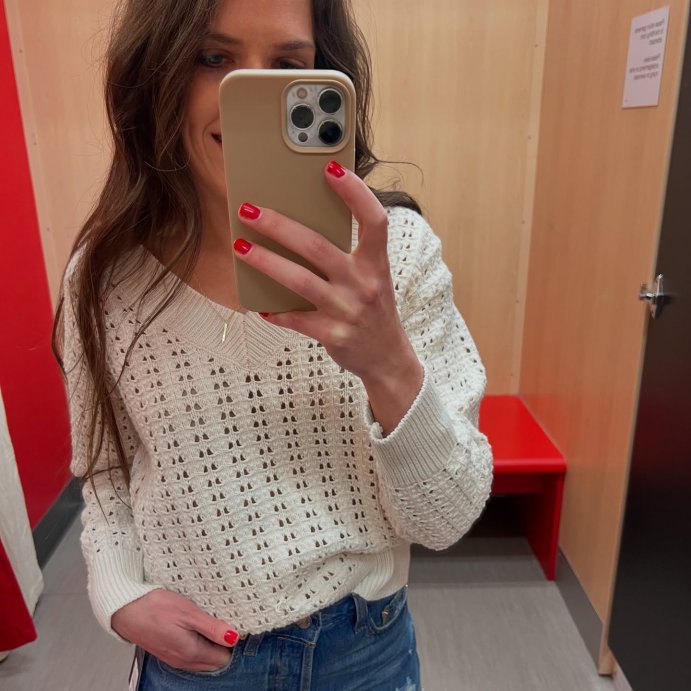 user image by @sarahscoop, Women's Openwork V-Neck Pullover Sweater - Universal Thread™