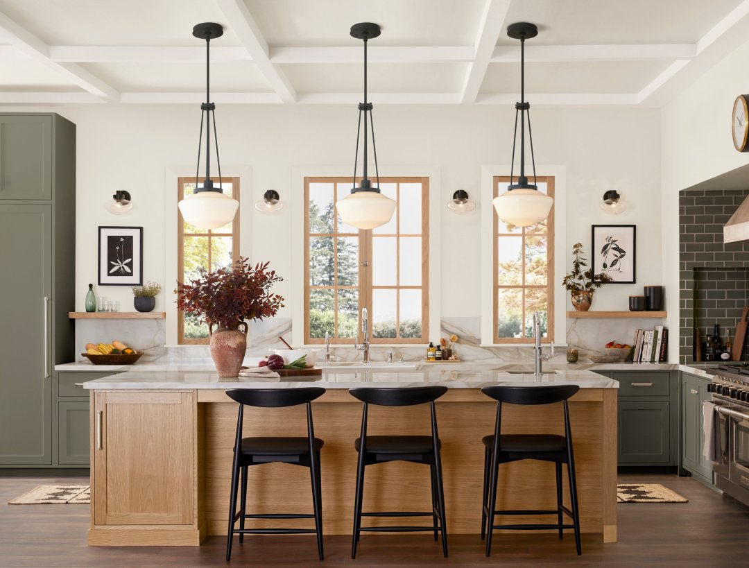 Matching kitchen and store dining room lighting