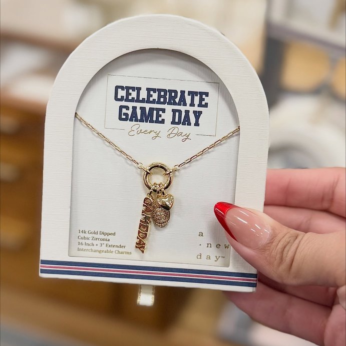 user image by @targetbabefinds, 14K Gold Dipped Cubic Zirconia Football Heart and Gameday Charm Necklace - A New Day&#8482; Gold