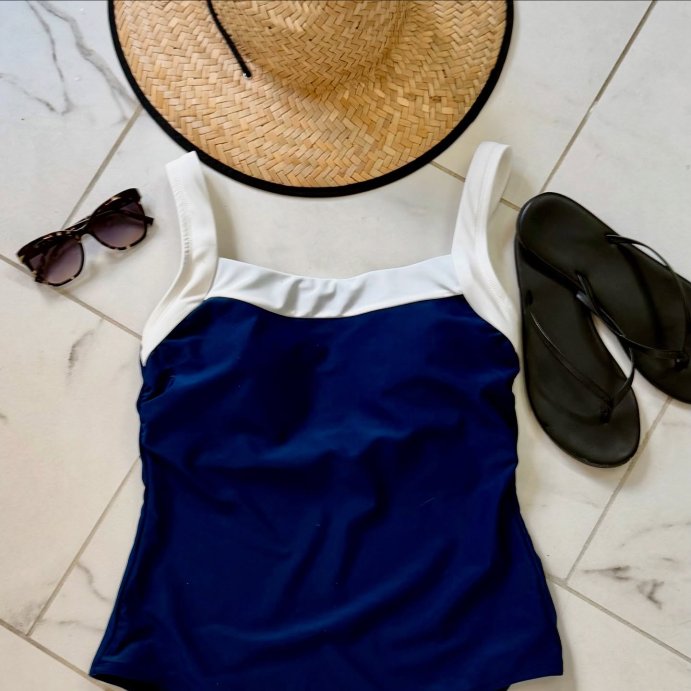 user image by @targetfanreviews, Women's Contrast Binding Full Coverage One Piece Swimsuit - Shade & Shore™ Navy Blue