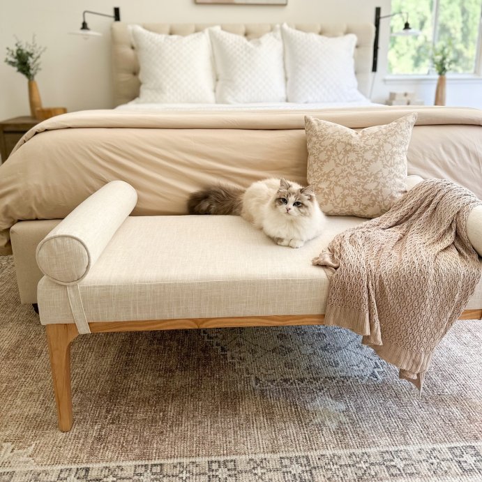 user image by @kaitlynhomestyle, Randolph Bench with Bolster Pillows Linen - Threshold™ designed with Studio McGee