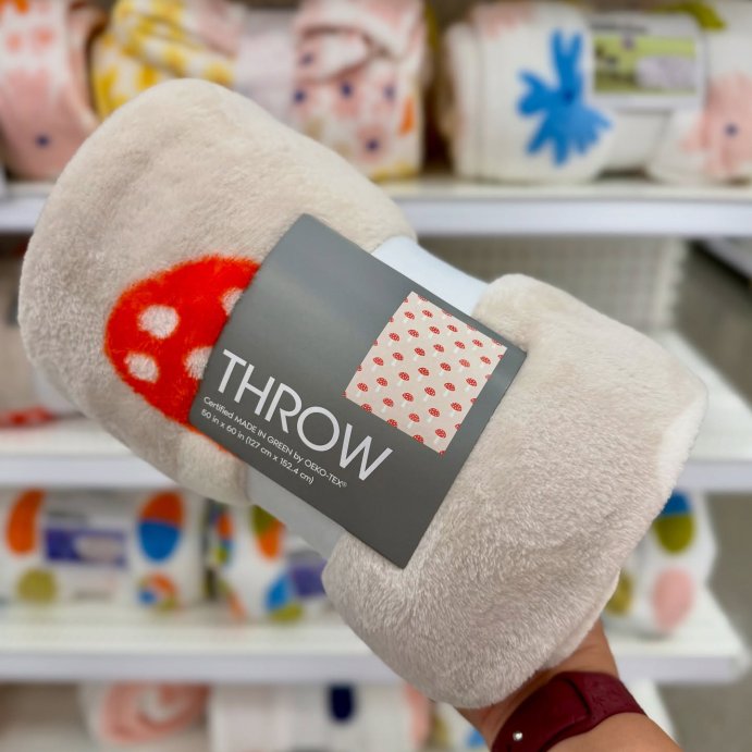 user image by @katattarget, Novelty Recycled Printed Plush Throw Mushroom