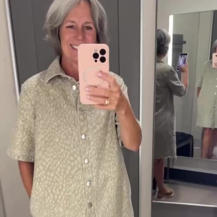user image by @shopsavvywithnancyjo, Women's Leopard Denim Mini Shirtdress - Universal Thread™ Tan