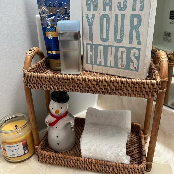 user image by @itskatieh143, Natural Woven Tiered Vanity Bathroom Tray - Threshold&#8482;: Rattan Countertop Storage Accessory, Spot Clean