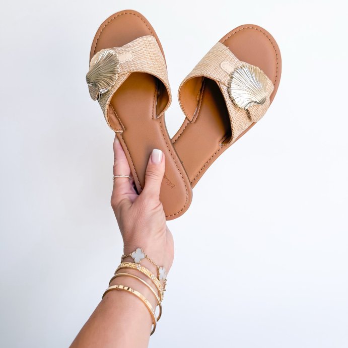 user image by @angelalovesthat, Women&#39;s Nesryn Raffia Shell Ornament Slide Sandals - Universal Thread&#8482; Tan