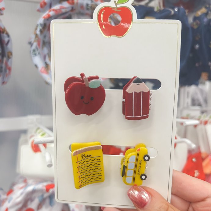 user image by @missaliceinteacherland, Teacher Apple Bus Pencil Mini Claw Hair Clip Set 4pc - Yellow