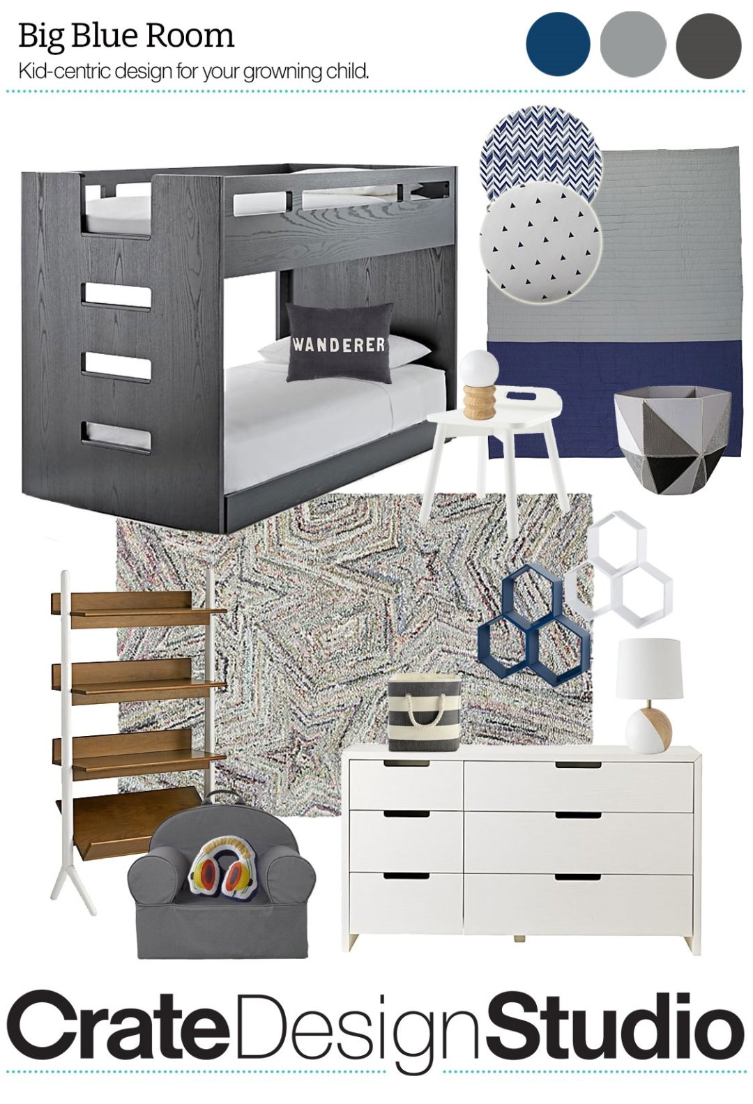 Shop Abridged Charcoal Glaze Low Kids Twin Loft Bed with Right Ladder, Wanderer Throw Pillow, Contemporary Shadeless Table Lamp - Land Of Nod Table Lamps - Kids & Baby Furniture, Bedding and Toys, Devon White Play Stool - Land Of Nod Kids Chairs - Kids & Baby Furniture, Bedding and Toys, Little Prints Blue Twin Quilt, Grey Quartz Cube Bin, Danish Walnut and White Tall Bookcase, 8 x 10' Seeing Stars Rug - Land Of Nod All Rugs - Kids & Baby Furniture, Bedding and Toys, Stripes Around Blue Cube Bin, Honeycomb Blue Hexagon Shelf, Honeycomb White Hexagon Shelf, Headphone Throw Pillow, Large Navy Nod Chair, Kids Abridged White Dresser, White and Wood Table Lamp and more