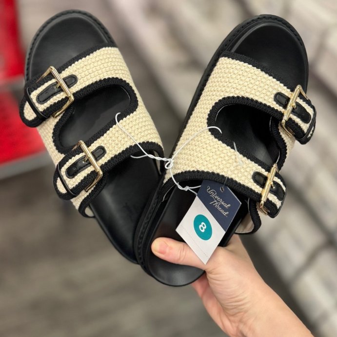 user image by @targetrunwithbri, Women&#39;s Kylie Crochet Double Band Footbed Sandals - Universal Thread&#8482; Black