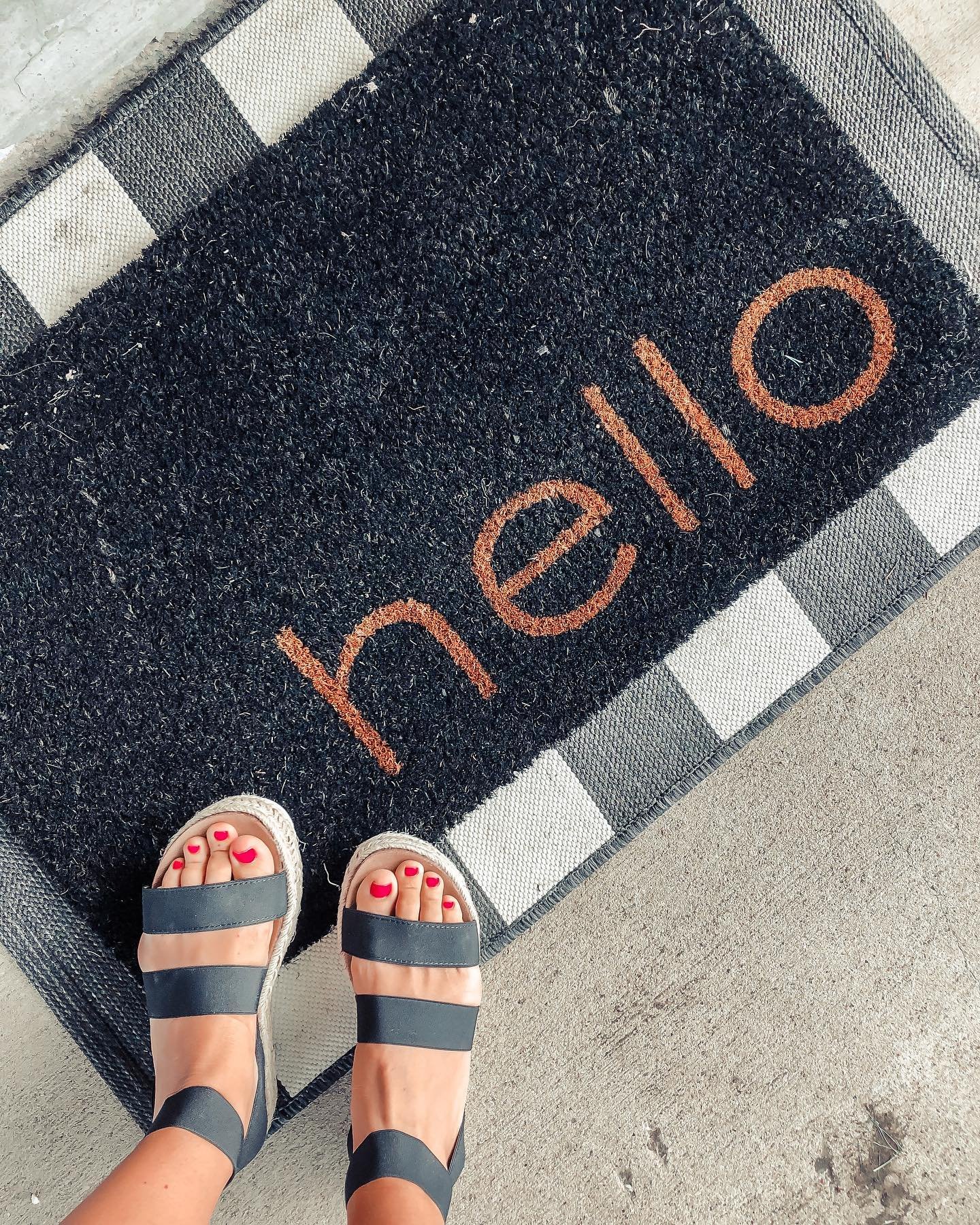 user image by @fancyashstyle, 1&#39;6&#34;x2&#39;6&#34;/18&#34;x30&#34; Hello Coir Doormat Black - Threshold&#8482;: Outdoor Front Door Mat, Modern Typography, Medium Pile